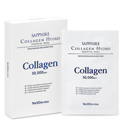 WellDerma Sapphire Collagen Hydro Essential Mask / Увлажняющая и омолаживающая маска с коллагеном и гиалуроновой кислотой, 10*30мл